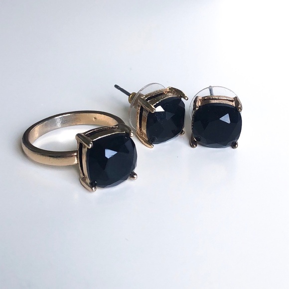 Charming Charlie Jewelry - Charming Charlie Black & Gold Earrings and Ring